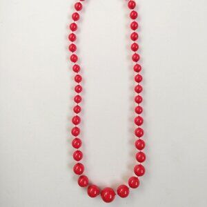 Vintage Lipstick Red Chunky Graduated Bead Necklace 60's Style Retro 18 1/2"